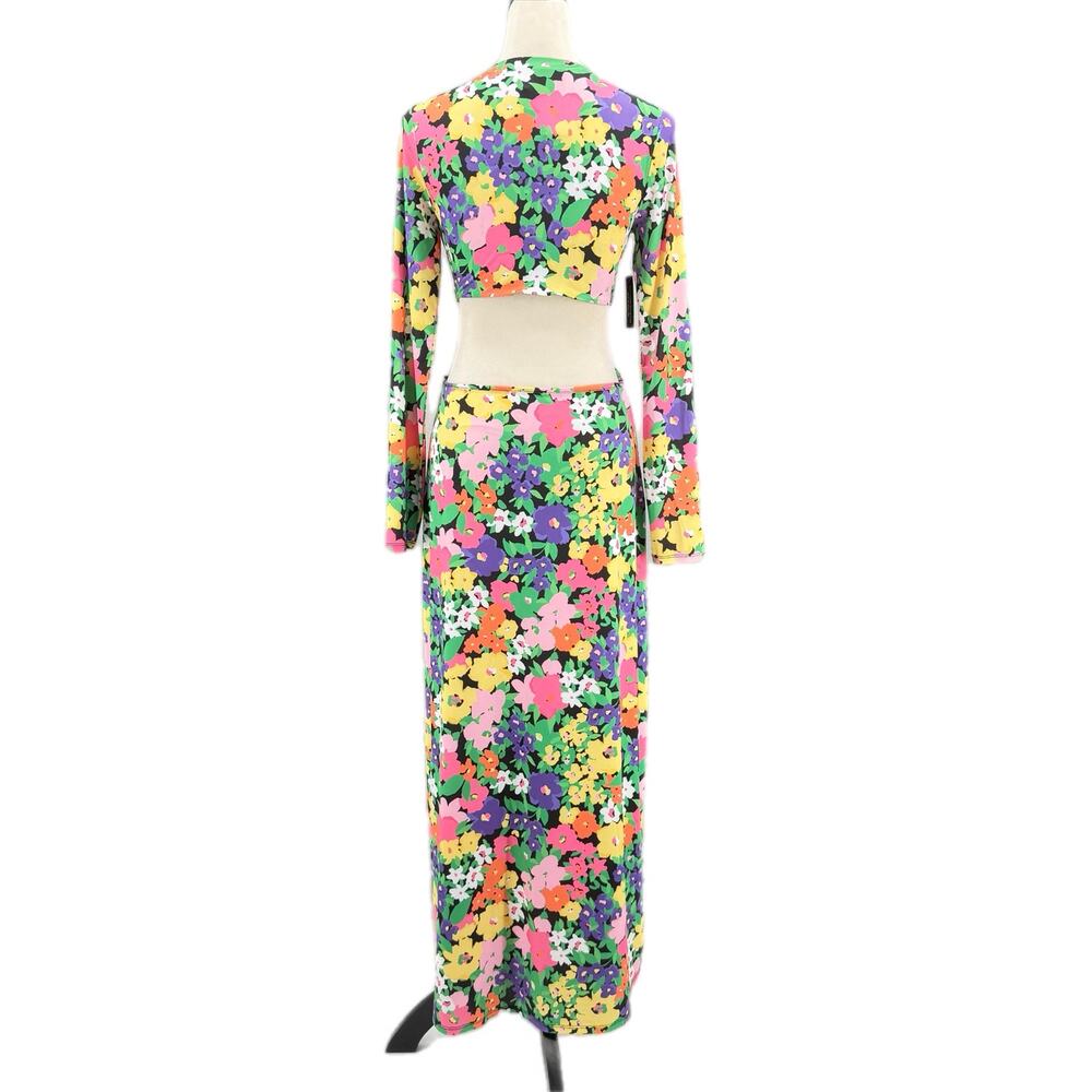 AFRM NEW Monique Neon Floral Cut Out V-neck Tie Front Long Sleeve Maxi Dress - Picture 4 of 12
